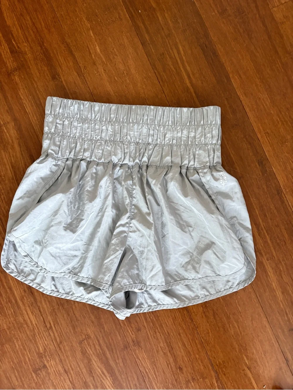 FP Movement Shorts The Way Home High Smocked Elastic Waist Athletic Silver Gray